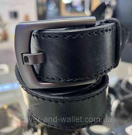 Широкий мужской джинсовый ремень из натуральной кожи черного цвета 40 мм PS Leather Киев