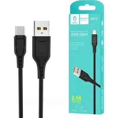 Дата кабель USB 2.0 AM to Micro 5P 1.0m 2.4A silicone black Denmen (DM-D01V-BK) Винница