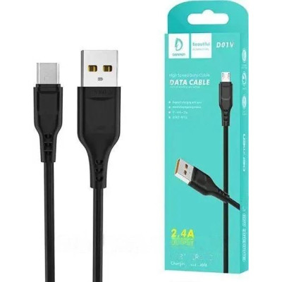 Дата кабель USB 2.0 AM to Micro 5P 1.0m 2.4A silicone black Denmen (DM-D01V-BK) Вінниця - фото 2