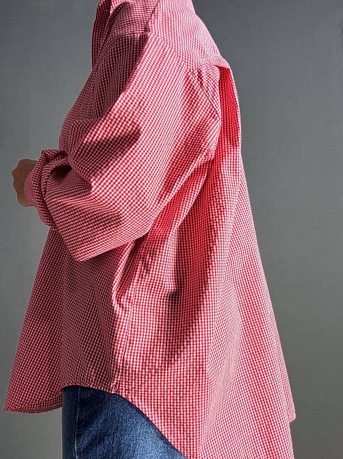 Сорочка жіноча Irel 2222 супер оверсайз в клітинку подовжена великі розміри червона, червоний, one size Київ - фото 16