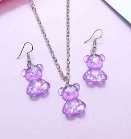 Мишки бижутерия набор фиолетовый - в набор входит сережки одна пара и цепочка с кулоном, материал смола Киев