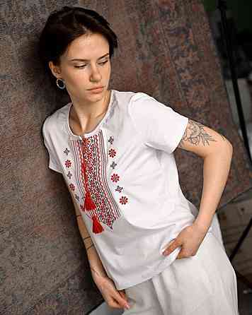 Женская футболка Вышиванка white/red ПП7433 Одесса