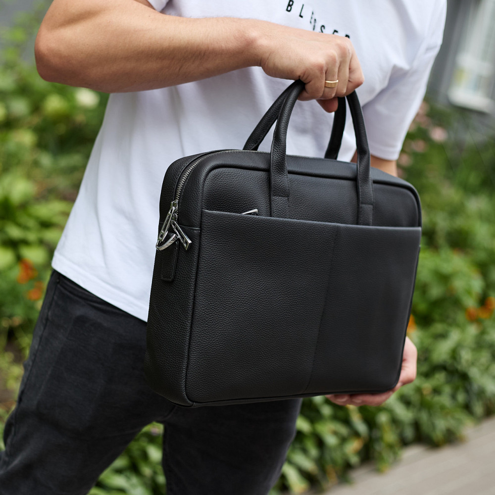 Мужской портфель на плечо 38х28х8.5, офисный кожаный мессенджер, мужская деловая сумка для города, черная Киев - изображение 9