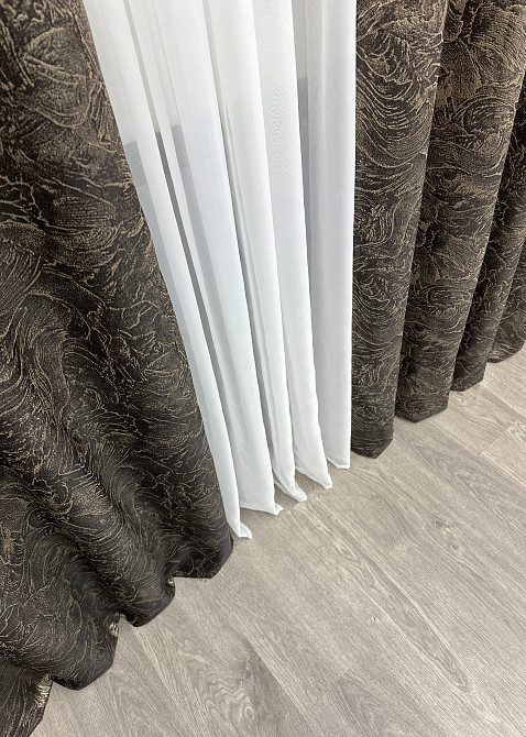 Комплект штор на люверсах VR-Textil Жаккард Fantasy № 1632ш Венге с бежевым 150х280 см 2 шт (37-0177) Киев - изображение 7