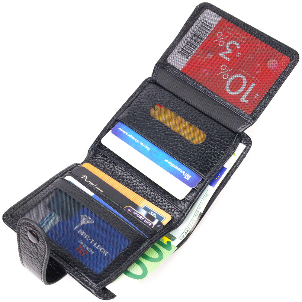 Стильный кошелек из натуральной зернистой кожи CANPELLINI 21688 Черный Киев - изображение 7