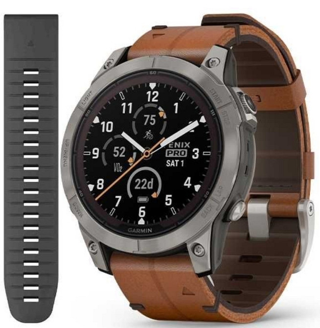 Годинник: Garmin Fenix 7 Pro Sapphire Solar Titanium w. Chestnut L Band. Харків - фото 1