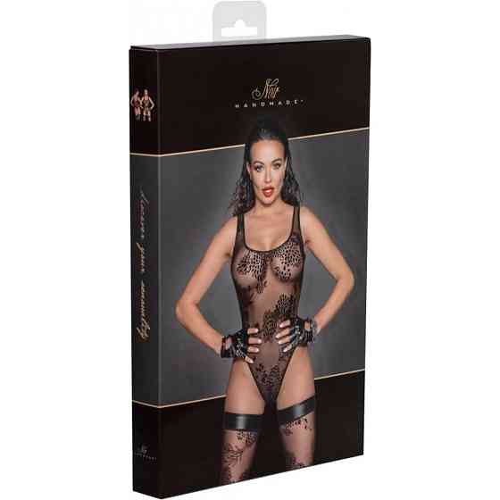 Боди с узорами M F242 Noir Handmade, полупрозрачное, черное Sex Aura Киев
