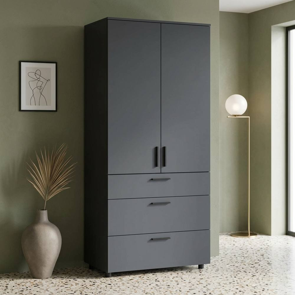 Шкаф для одежды Doros Торн Антрацит 2 ДСП/3Ш (полки) 90х51.6х200 (DRS-012072) Львов - изображение 1
