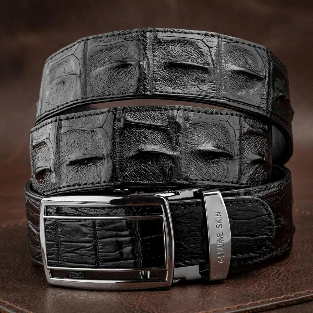 Ремень-автомат CROCODILE LEATHER 18236 из натуральной кожи крокодила (каймана) Черный Киев - изображение 11