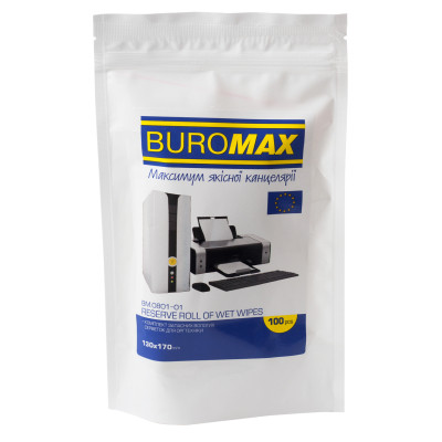 Салфетки Buromax Wet wipes for OFFICE Equipment 100pcs, plastic pouch (BM.0801-01) Винница - изображение 1