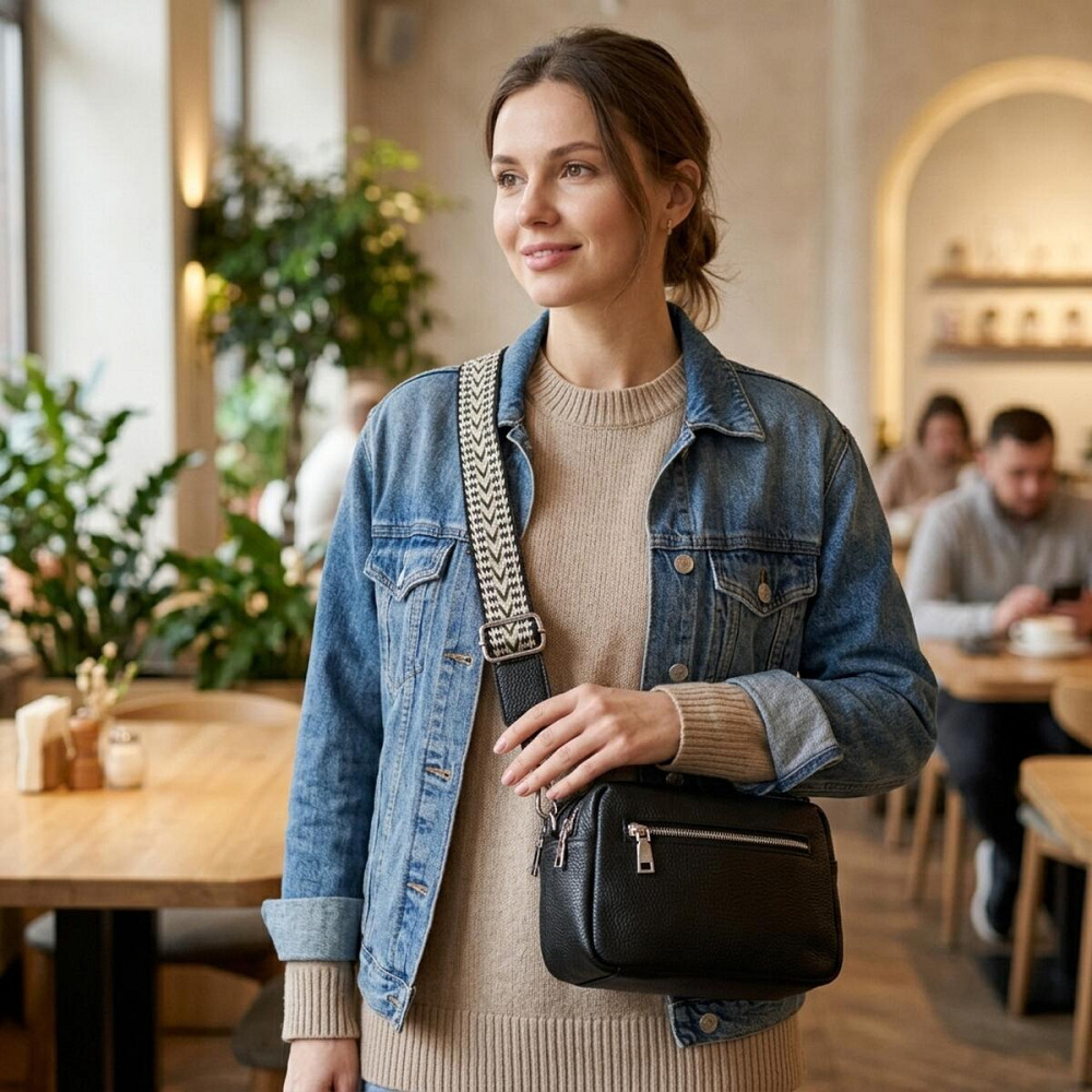 Сумка прямокутна для жінок на два відділення з натуральної шкіри Vintage 22343 Чорна Київ - фото 12