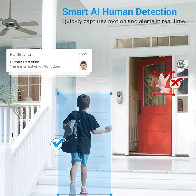 Беспроводная Wi-Fi видеокамера BITEPASS 1080p FHD, AI-детекция человека, ночное видение, двустороннее аудио, звонок Киев - изображение 7