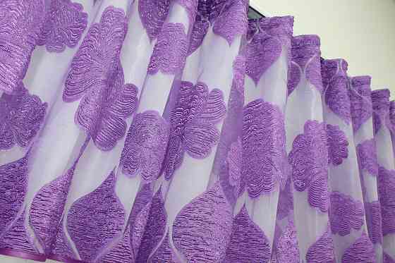 Кухонные шторы (280х170см) с ламбрекеном, на карниз 1-1,5м цвет фиолетовый с белым 00к 59-562 Киев