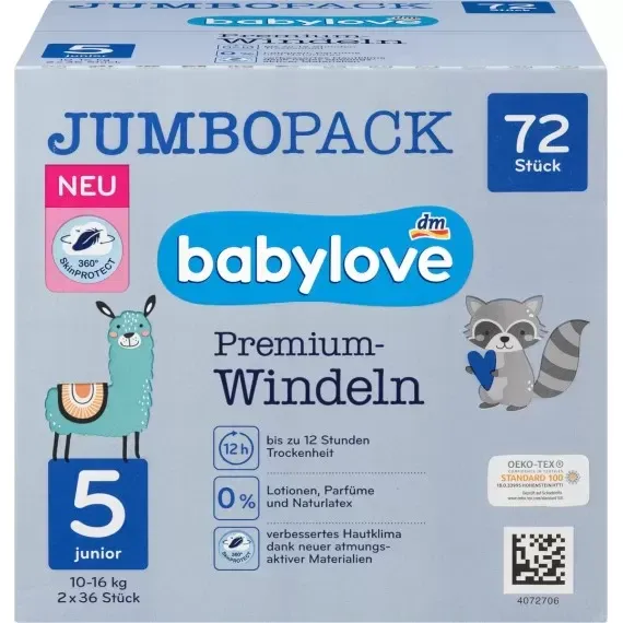 Премиум подгузники Babylove 5, Junior 10-16 kg, Джамбо упаковка, 2x36 шт, 72 шт. (Германия) babylove Львов - изображение 1