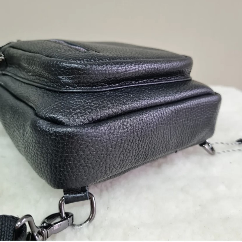 Брендовая мужская нагрудная сумка рюкзак слинг из натуральной кожи молодежная кожаная черная сумочка на плечо Киев - изображение 5