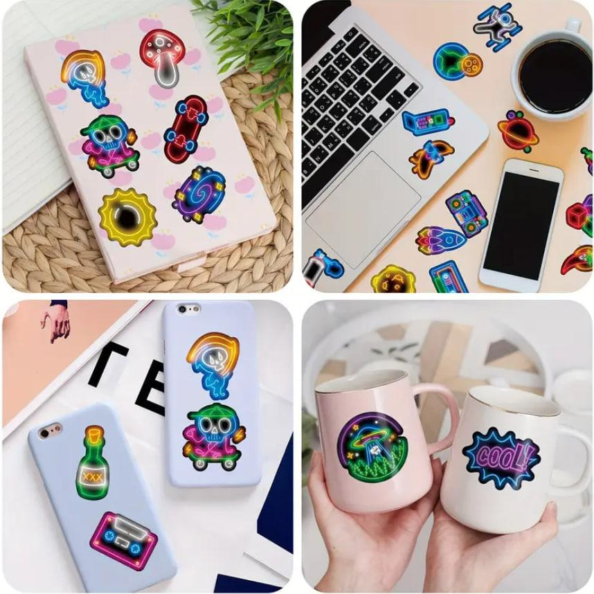 Наклейки з неоновими вогнями, неонові стікери, меми, приколи. Наклейки для комп'ютера, ноутбука, наб Київ - фото 1