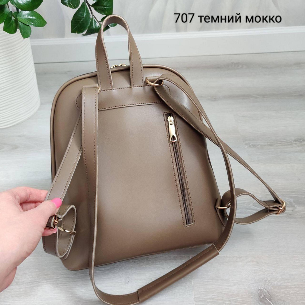 Брендовый женский рюкзак-сумка. Женский маленький брендовый рюкзак-сумка. Цвет Мокко 707 Киев - изображение 7