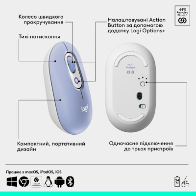 Комплект Logitech POP Icon Combo Bluetooth UA Lilac (920-013078) Вінниця - фото 9