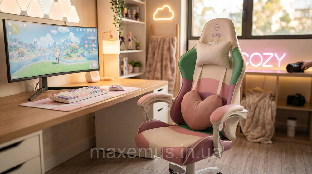Геймерское компьютерное кресло Bonro Lady 813 розово-фиолетовое | Игровое кресло из экокожи для девушек (до 120 кг) Мостиська - фото 19