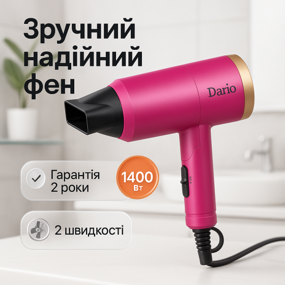 Фен для объемной укладки DARIO, Фен для укладки волос салонный с холодным воздухом HZ-74 Львов