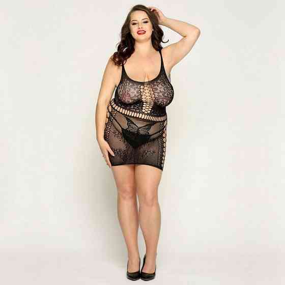 Сітчаста сукня з метеликами JSY «Сексапільна Емілі» Plus Size, Black, імітація шнурівки, мереживо Sex Aura Київ