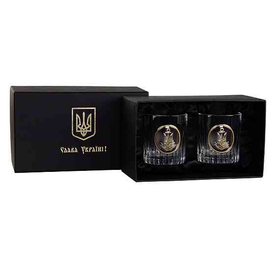 Набір келихів для віскі "ШЕВРОН ВМФ" Boss Crystal, 2 келиха, срібло, золото, чистий кришталь Рівне