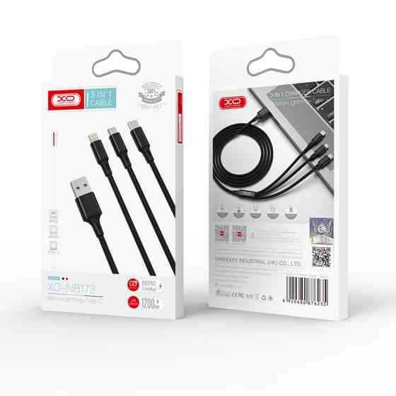 Кабель XO 3in1 USB - Lightning + MicroUSB + Type-C 1.2м, чорний Львів