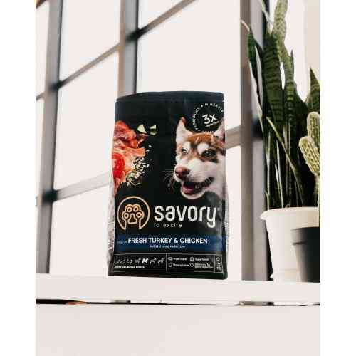 Корм сухой Savory Junior Large rich in Fresh Turkey and Chicken для молодых собак больших пород от 25 кг со свежей индейкой Киев
