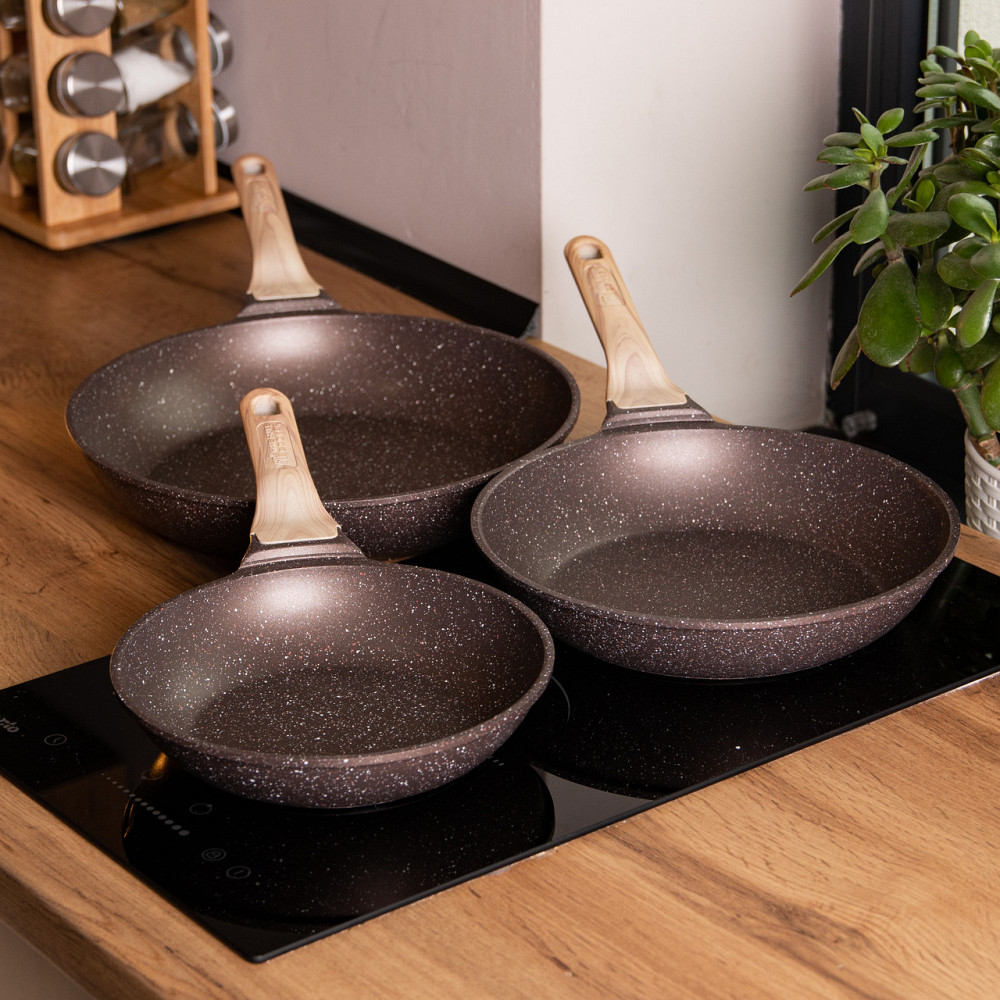 Набір сковорідок з товстим дном MGC, 3 предмети, кавовий Київ - фото 6