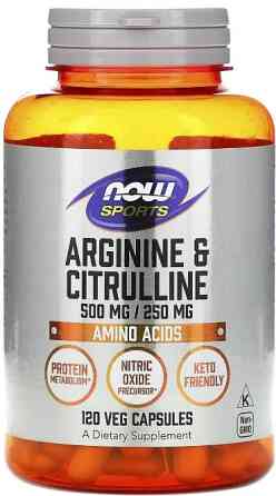 Аргинин и цитруллин Now Foods Arginine & Citrulline Sports 500 мг/250 мг 120 вег капс Киев