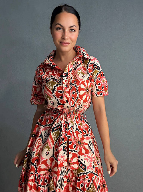 Сукня жіноча Mix Ray 4338 довга з воланом і орнаментом червона, червоний, S Київ - фото 14