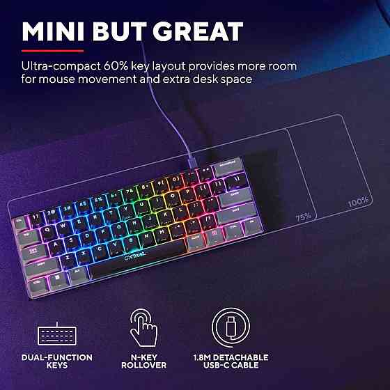 Механічна ігрова клавіатура Trust GXT 867 Acira 60% з RGB підсвіткою, компактна, UK розкладка, Outem Київ