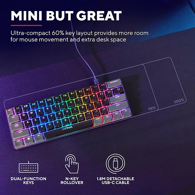 Механическая игровая клавиатура Trust GXT 867 Acira 60% с RGB подсветкой, компактная, UK раскладка,  Киев - изображение 6