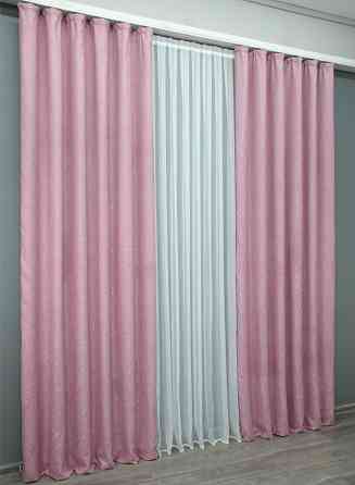 Комплект готових штор VR-Textil Льон № 1345ш Рожевий 150х270 см 2 шт (33-0296) Київ