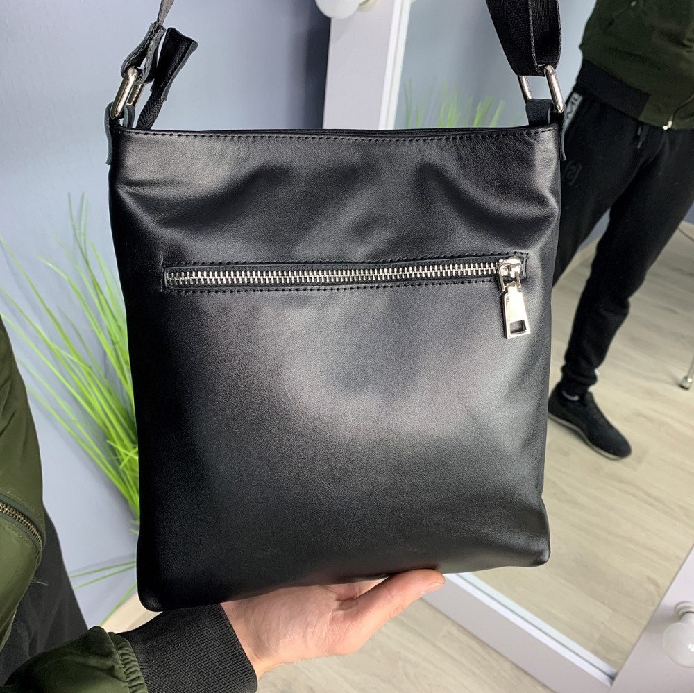 Мужская сумка наплечная из натуральной кожи стильная, чернаяMasterSem Киев - изображение 2