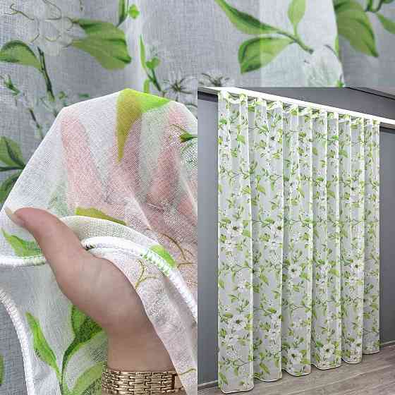 Тюль VR-Textil 1809т Flora Батист Белый с салатовым 600х265 см (42-1176) Киев