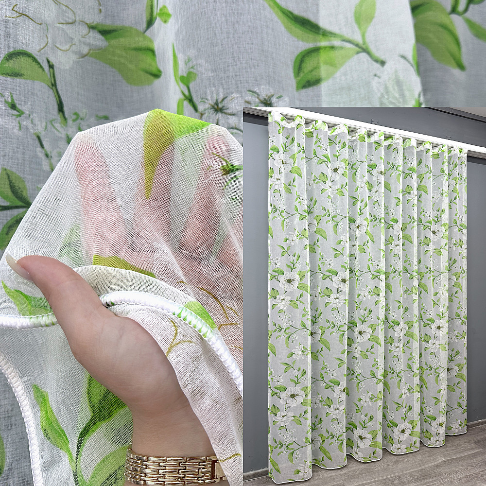 Тюль VR-Textil 1809т Flora Батист Білий з салатовим 600х265 см (42-1176) Київ - фото 1