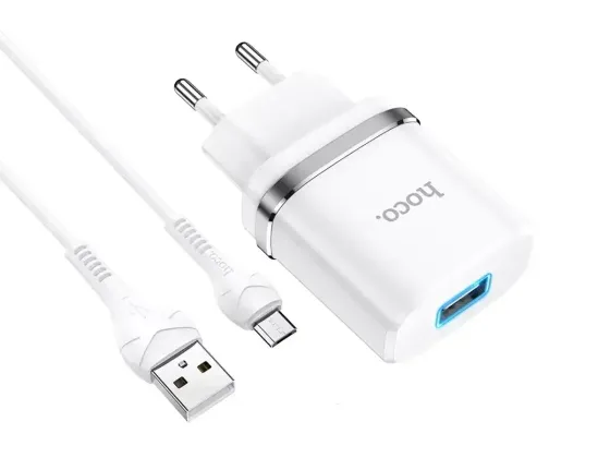 Мережевий зарядний пристрій Hoco N1 Ardent 220V (12W, 5V/2.4A) з підсвічуванням USB та кабелем micro-USB 1м Одеса