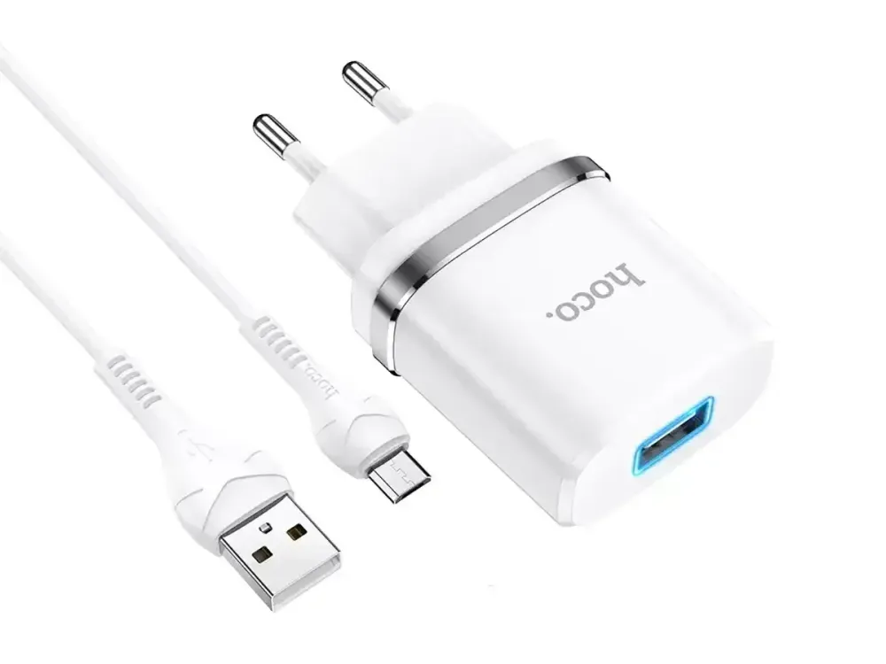 Мережевий зарядний пристрій Hoco N1 Ardent 220V (12W, 5V/2.4A) з підсвічуванням USB та кабелем micro-USB 1м Одеса - фото 4
