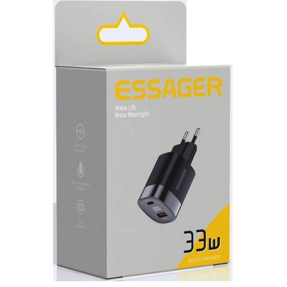 Мережевий зарядний пристрій Essager Lingyun 33W GaN Digital Display Travel Charger A+C EU  black (ECTCA-LYB01-Z) Киев - изображение 3