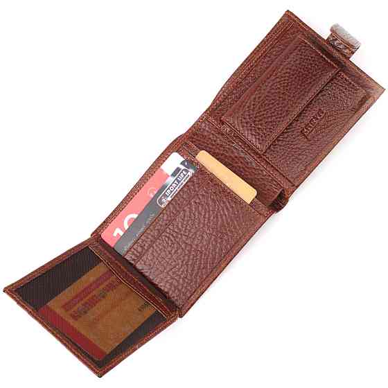 Функціональний чоловічий гаманець з хлястиком із натуральної шкіри KARYA 21080 Світло-коричневий Київ