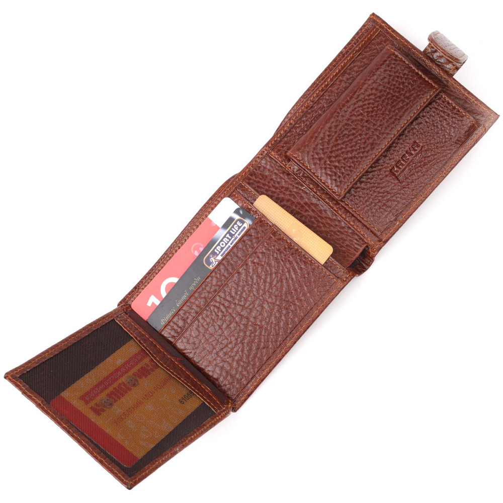 Функціональний чоловічий гаманець з хлястиком із натуральної шкіри KARYA 21080 Світло-коричневий Київ - фото 5