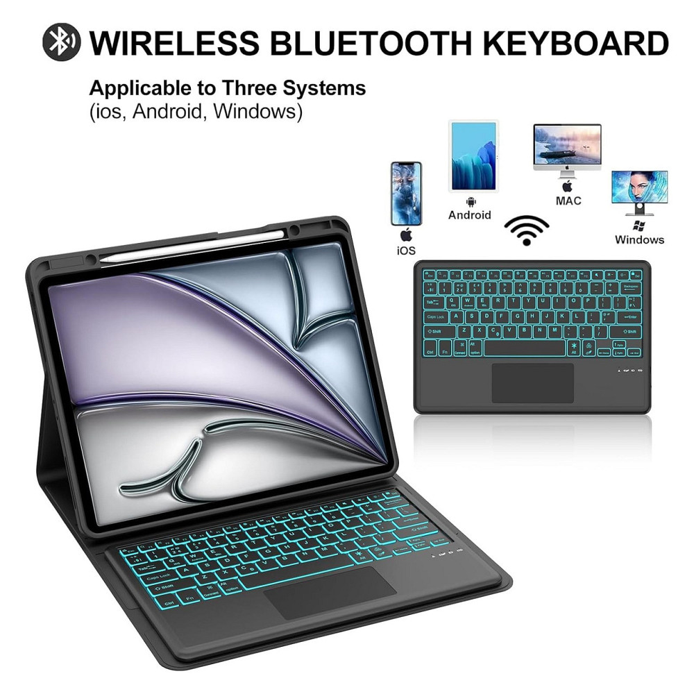 Чохол-клавіатура IVEOPPE для iPad Air 13 (M2/M3) чорний QWERTY трекпад підсвічування 7 кольорів Bluetooth знімна Київ - фото 4