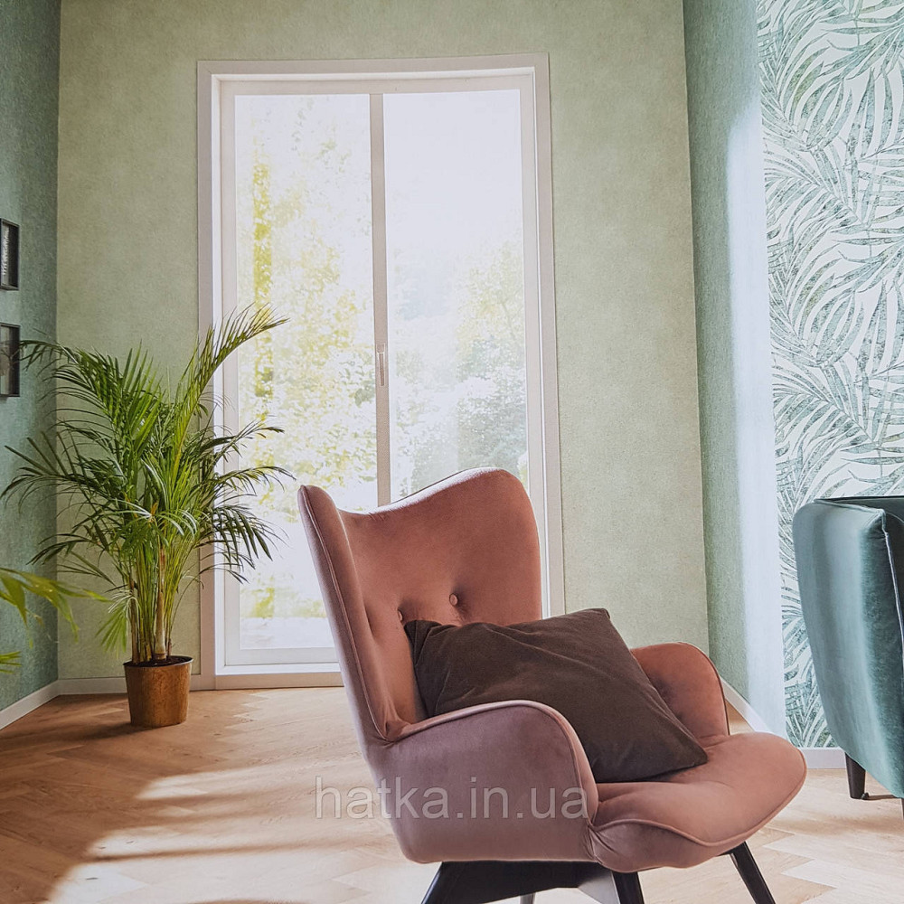 Шпалери вінілові на флізелін Rasch Linares 0.53х10 однотонні структурні ефект потертості салатові 617368 Київ - фото 1