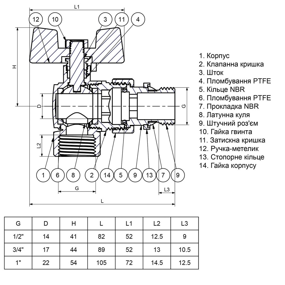 Кран шаровый угловой с американкой Q PROFESSIONAL QP004 PN40 1/2″ антипротечка, Белая бабочка Киев - изображение 5