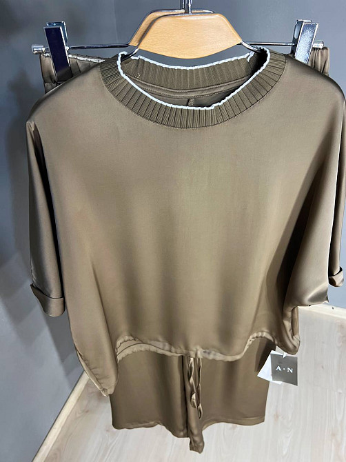 Костюм жіночий A-N 27012 шовковий блузка з брюками палаццо оверсайз бежевий, бежевий, L Одеса - фото 5