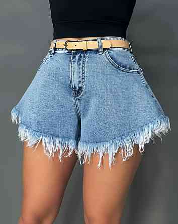 Шорти жіночі джинсові Liana 4-038 короткі розкльошені А-силуетні з бахромою і ременем блакитні, блакитний, 28, 28, 73 см Київ