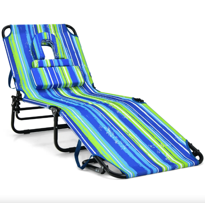 Шезлонг Costway Hanna розкладний з отвором для обличчя синьо-зелений Киев - изображение 1