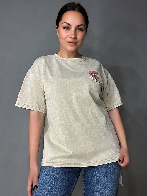 Футболка жіноча A-N 27005 тай-дай варена з квітковим принтом на спині, бежевий, one size Київ - фото 11