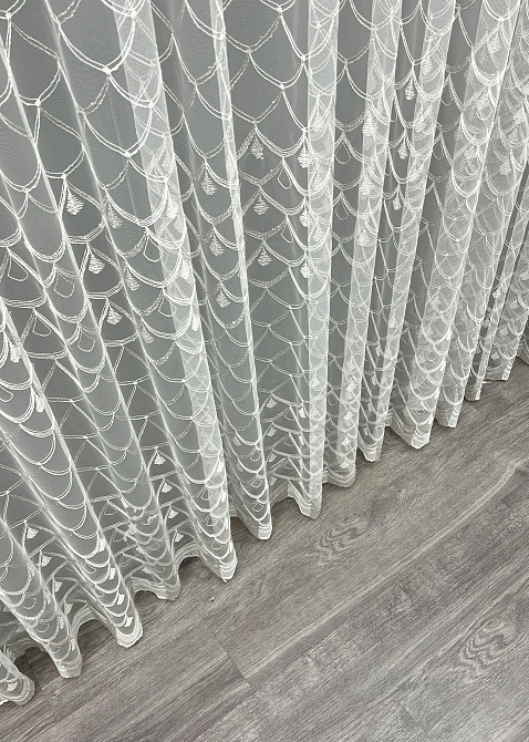 Тюль фатин з вишивкою та люрексом колір молочний з пудровим 2013т Київ - фото 6